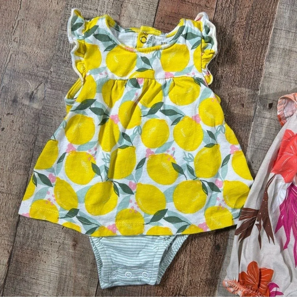 Carter's Baby Girl Romper 6 months Lot Summer Citrus Tropical Outfit Lemon
